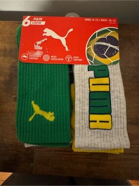 Puma Brazil Crew Soccer Socks in Green, Gray, Yellow  Unisex